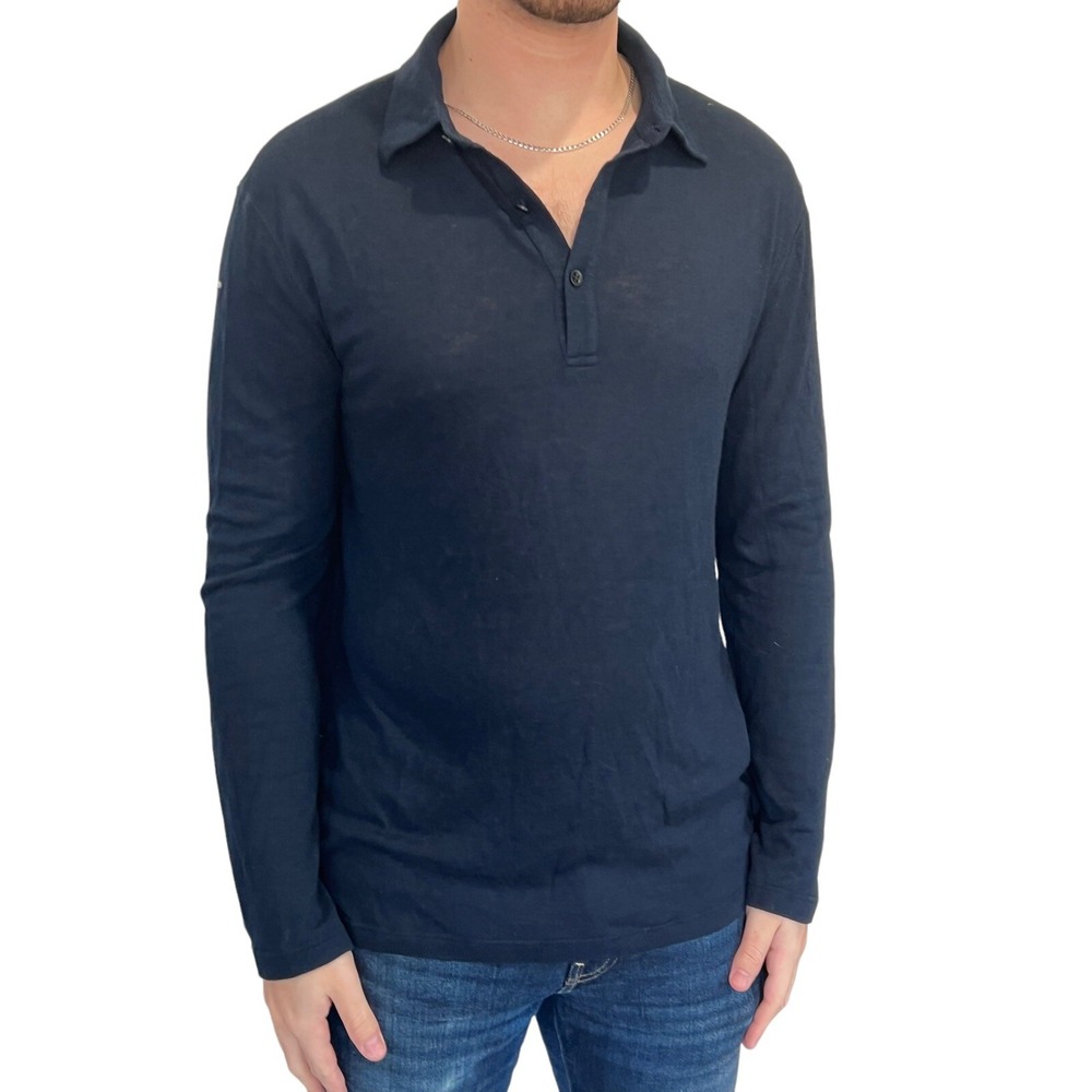 DONDUP WOOL BLEND COLLARED NAVY BLUE LONG SLEEVE POLO SWEATER TOP SHIRT XL